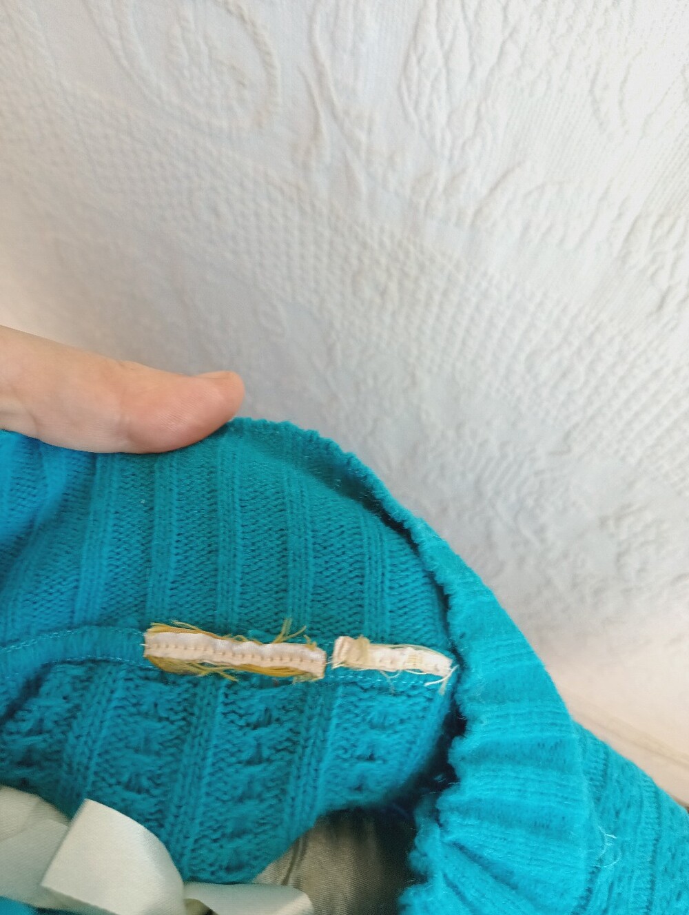 80s Teal & Royal Blue Nordic Knit Sweater Retro Cable Knit Colorblock Ski Winter - Picture 7 of 9